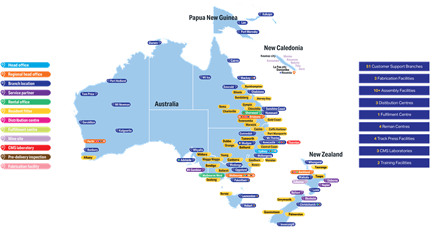 A map of Komatsu Australia's locations.